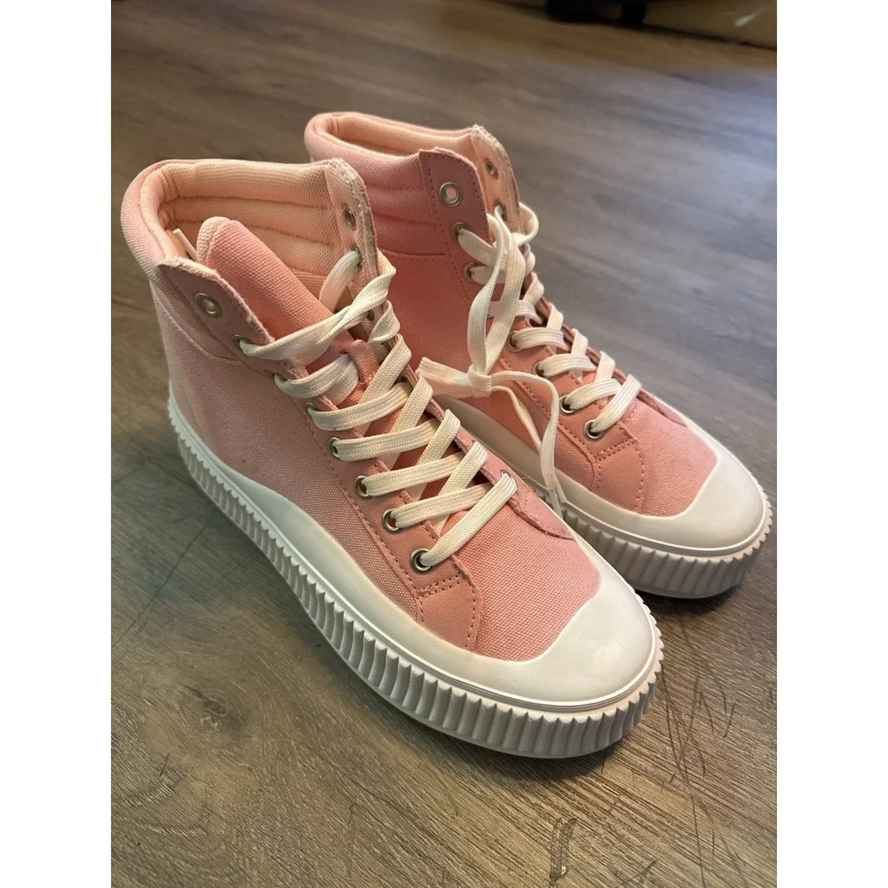 SheIn Pink High Top Canvas Platform Sneakers Women's‎ Size 10 Lace Up